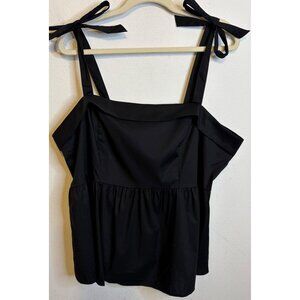 NEW TORRID Black Poplin Peplum Babydoll Tie Strap Top Blouse Sleeveless 14/16